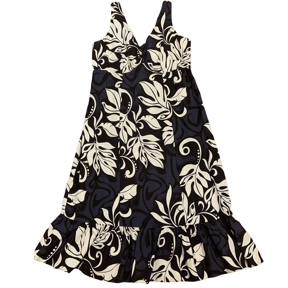 Vintage Hilo Hattie Womens Midi Dress Made in Hawaii Black White Size M Ruffle - Picture 5 of 11